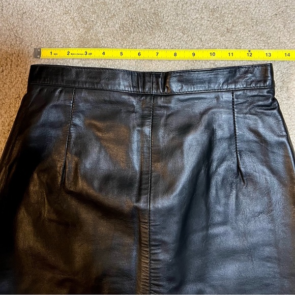 Vintage Leather Black Pencil Skirt 26" Waist High Waisted - Picture 5 of 16
